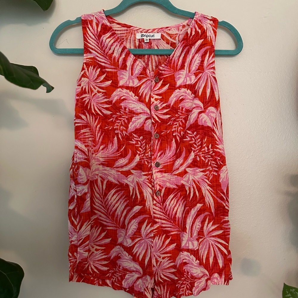 Rip Curl Red and Pink Leaf Pattern Romper
